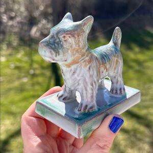 VTG MCM Japan Turquoise Drip Glaze Red Pottery Ceramic Scottie Dog Statue